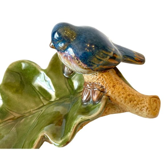 Ceramic Drip-Glazed Blue Bird Leaf Serving Dish, Candy Nut Tray Sculpture-ZQQQC - Picture 13 of 16